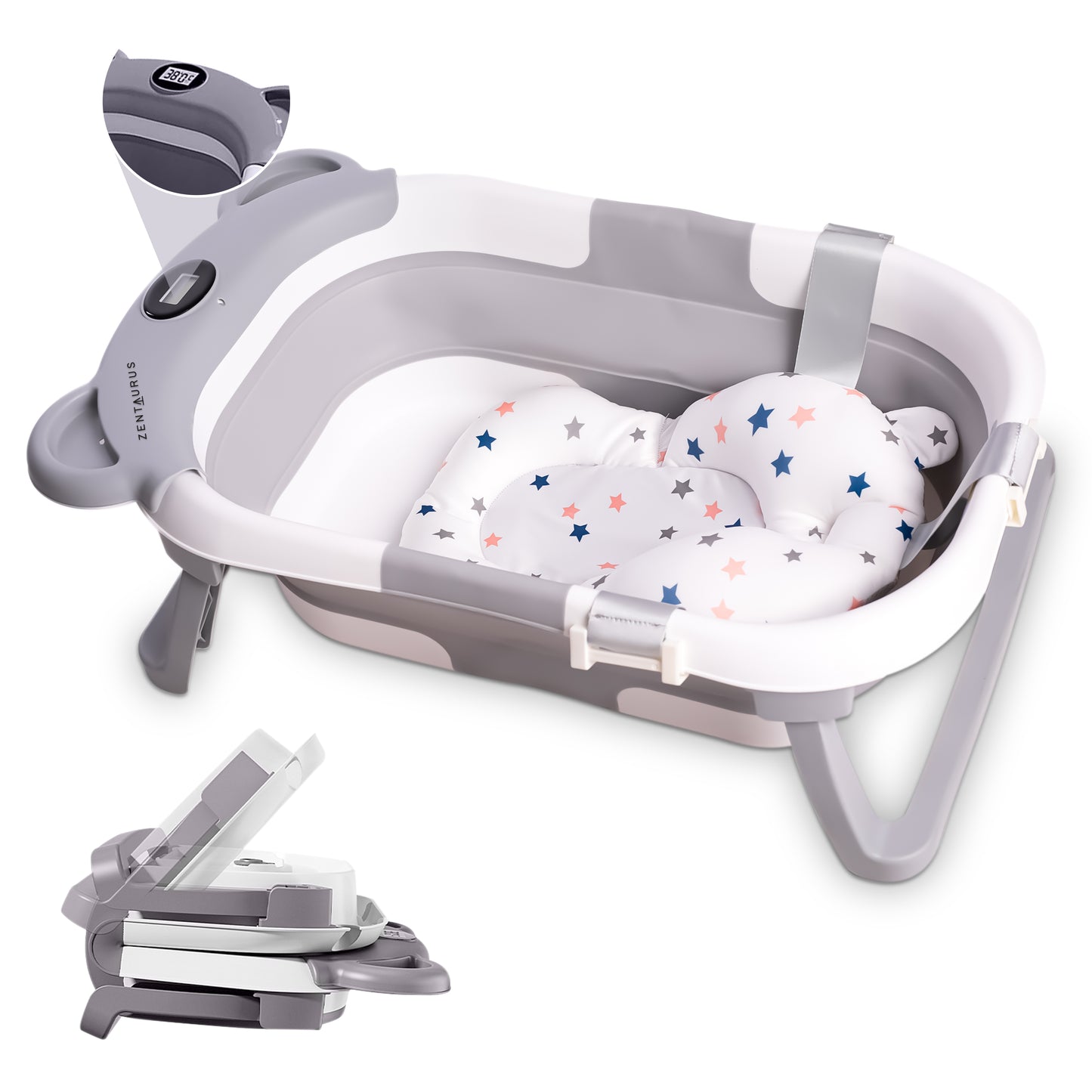 BAÑERA PLEGABLE BEBE - TERMOMETRO, PILAS Y ASIENTO BAÑO BEBE INCLUIDO