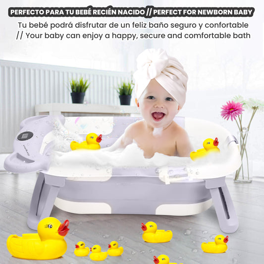 BAÑERA PLEGABLE BEBE - TERMOMETRO, PILAS Y ASIENTO BAÑO BEBE INCLUIDO