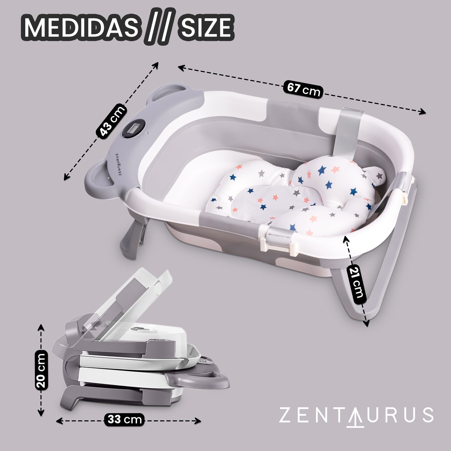 BAÑERA PLEGABLE BEBE - TERMOMETRO, PILAS Y ASIENTO BAÑO BEBE INCLUIDO