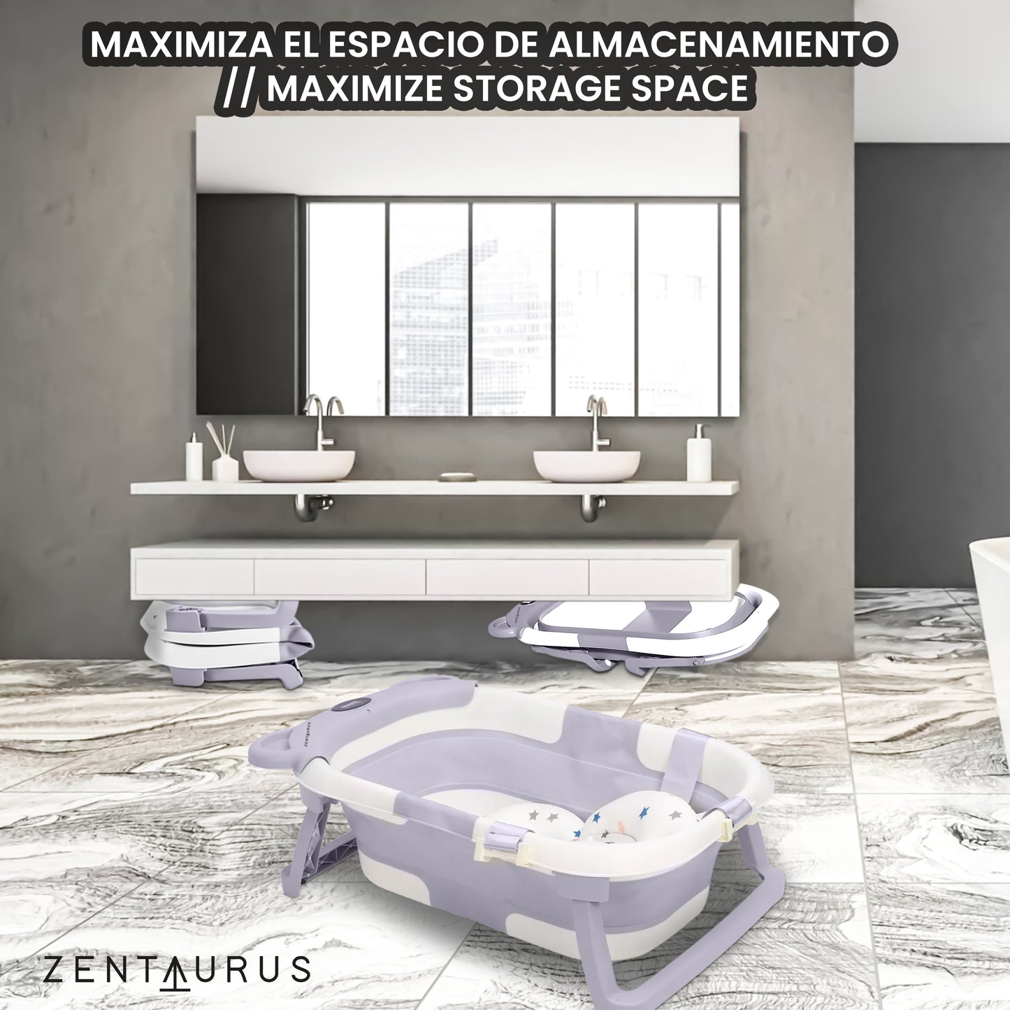 BAÑERA PLEGABLE BEBE - TERMOMETRO, PILAS Y ASIENTO BAÑO BEBE INCLUIDO