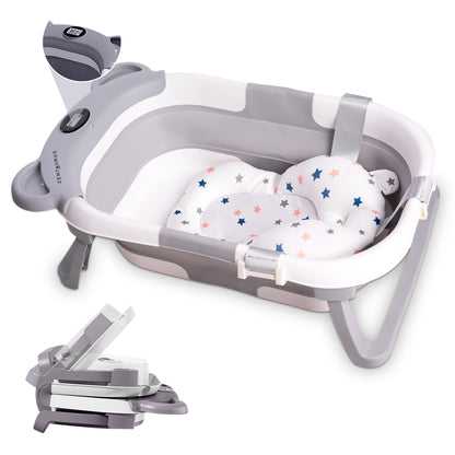 BAÑERA PLEGABLE BEBE - TERMOMETRO, PILAS Y ASIENTO BAÑO BEBE INCLUIDO